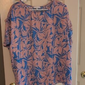 Relaxed Floral Print Blouse - Pink & Blue
